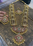 PRE-BOOK| Premium Real kemp Non-Idol Floral Grand Haram Set with Gold and Pearl Beads