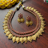 Premium Matte Goddess Coin Two layer Short Neckpiece Set