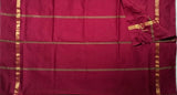 Gold shade handwoven silk cotton Saree with burgundy pallu and blouse piece