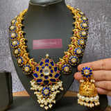 Kundan Jadau Blue Real kemp Tamara Grand Haram Set
