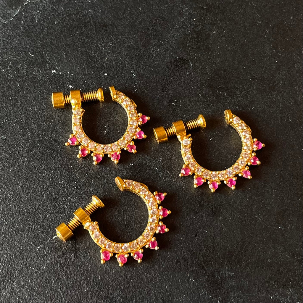 Premium Antique AD stones Simple Nose Nath White Ruby Nakshatra Chennai