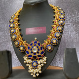 Kundan Jadau Blue Real kemp Tamara Grand Haram Set