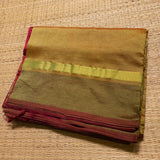 Gold shade handwoven silk cotton Saree with burgundy pallu and blouse piece