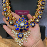 Kundan Jadau Blue Real kemp Tamara Grand Haram Set
