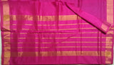 Bottle Green handwoven silk cotton Saree with contrast hot pink pallu
