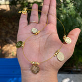 Micro Gold polished Multi Small Goddess Coin Invisible Chain