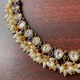 2-in-1 Emerald-Sapphire Stones Rice Pearls Short Chain set