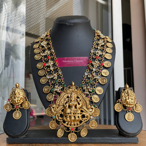 Premium Matte Navratna Grand Goddess Haram Set