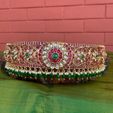Premium Non-Idol Floral Grand Hip belt with Green Beads