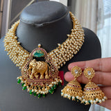 Premium Pearl Beads Haathi Grand Short Chain Set