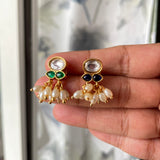 2-in-1 Emerald-Sapphire Stones Rice Pearls Short Chain set