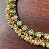 2-in-1 Emerald-Sapphire Stones Rice Pearls Short Chain set