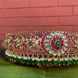 Premium Non-Idol Floral Grand Hip belt with Green Beads