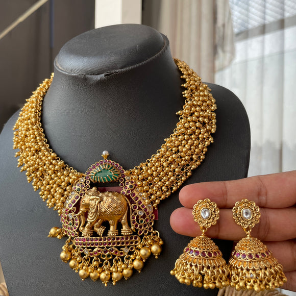 Premium Antique beads Haathi Grand Short Chain set