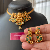 Premium Matte Real kemp Emerald stones Goddess High Neck Choker Set
