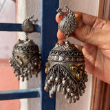 German Silver Peacock Oxidised Jumbo Jumkha