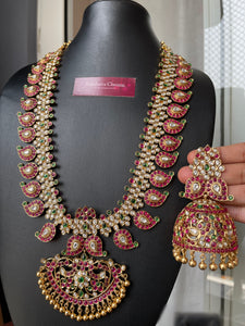 Premium Antique Real kemp Mango Grand Multicolored Bridal Haram Set