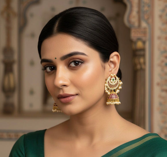 Real kemp Rice Pearls Half Moon Bridal Grand Jumkha