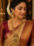 Premium Matte Gold Kundan Stones Goddess Grand Long Haram Set