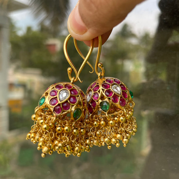 Premium Matte Real kemp loop jumkha with Gold Beads