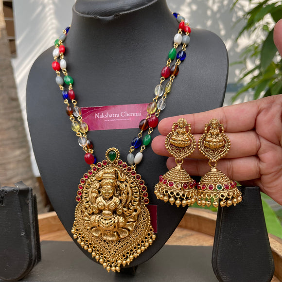 Premium Navratna Temple Goddess Short Chain Set