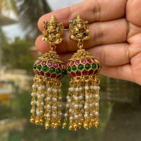 Premium Matte Ganesha Light weight Pearl drops Jumkha Nakshatra
