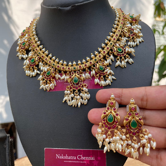 PRE-BOOK| Premium Matte Rice Pearls Guttapusalu Short Chain set