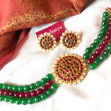 Kemp stones three layer green-ruby agate beads choker set