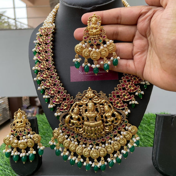 PRE-BOOK | Premium Antique matte Goddess Grand Pearl Bunch Bridal Haram Set