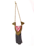Antique gold pink cloth triangle neckpiece