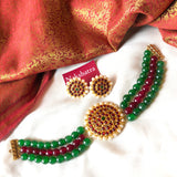 Kemp stones three layer green-ruby agate beads choker set
