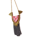 Antique gold pink cloth triangle neckpiece