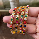 Premium Micro Gold polish Navratna Bangles ( Set of four)