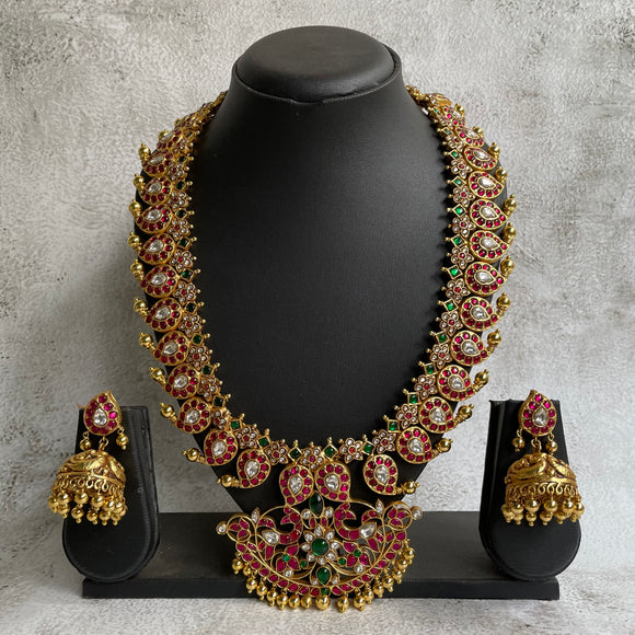 Kundan Jadau Grand Haram Set -Pink Real kemp