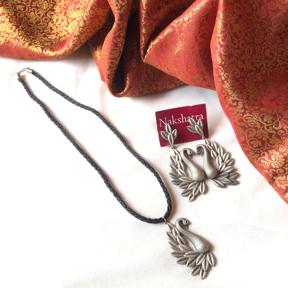 German Silver daily wear peacock pendant set