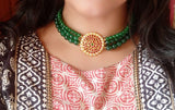 Kemp stones three layer choker set with green beads