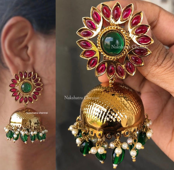 Premium Antique polish Grand Flower Festive Earrings