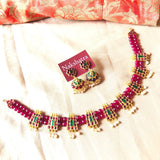 Maroon beads kemp stones  temple choker  set