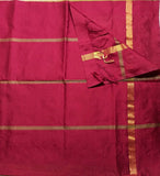 Gold shade handwoven silk cotton Saree with burgundy pallu and blouse piece