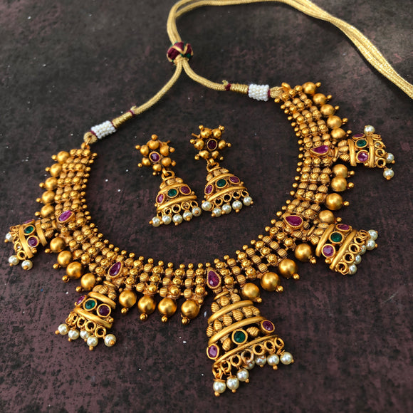 Temple matte half Jumkha short chain set