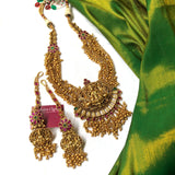 Antique Gold cluster beads  Lakshmi Grand short Haram Bridal set