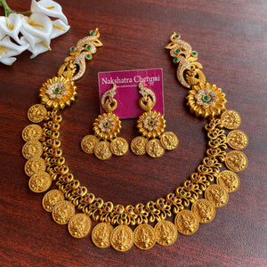 Premium matte Lakshmi coin grand Short Haram Set