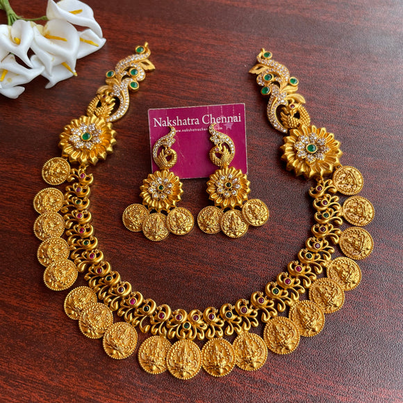 Premium matte Lakshmi coin grand Short Haram Set