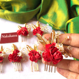 Red Rose with gold details hair accessories for Bridal Braid