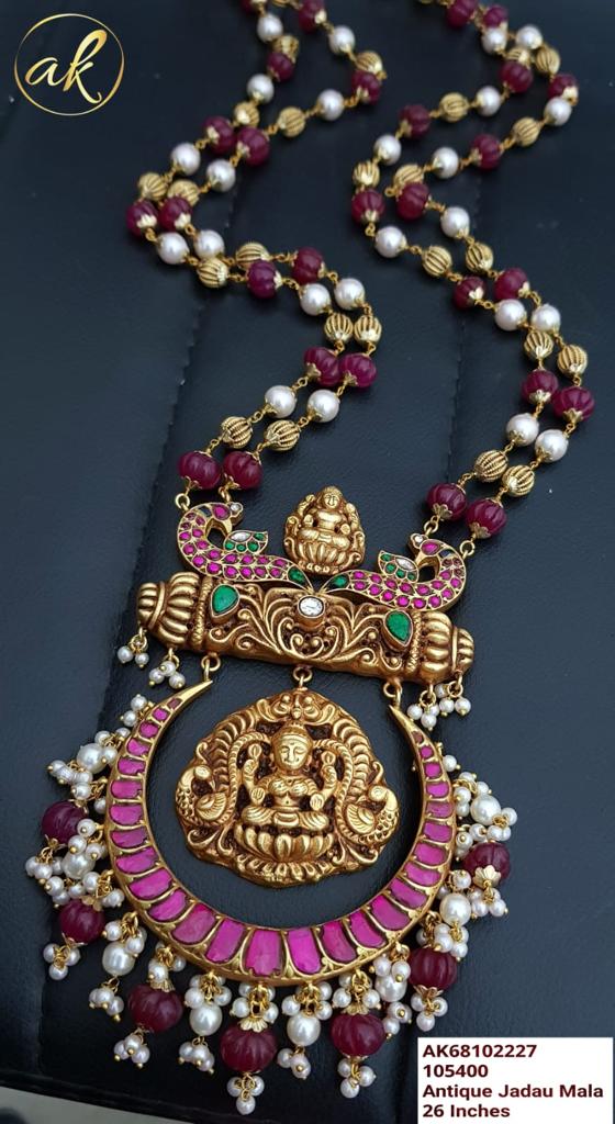 Kundan jadau Lakshmi Grand Haram Neckpiece with Maroon beads