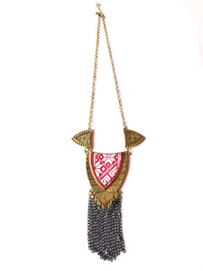 Antique gold pink cloth triangle neckpiece