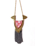 Antique gold pink cloth triangle neckpiece