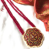 Flower kemp pendant with two layer beads neckpiece