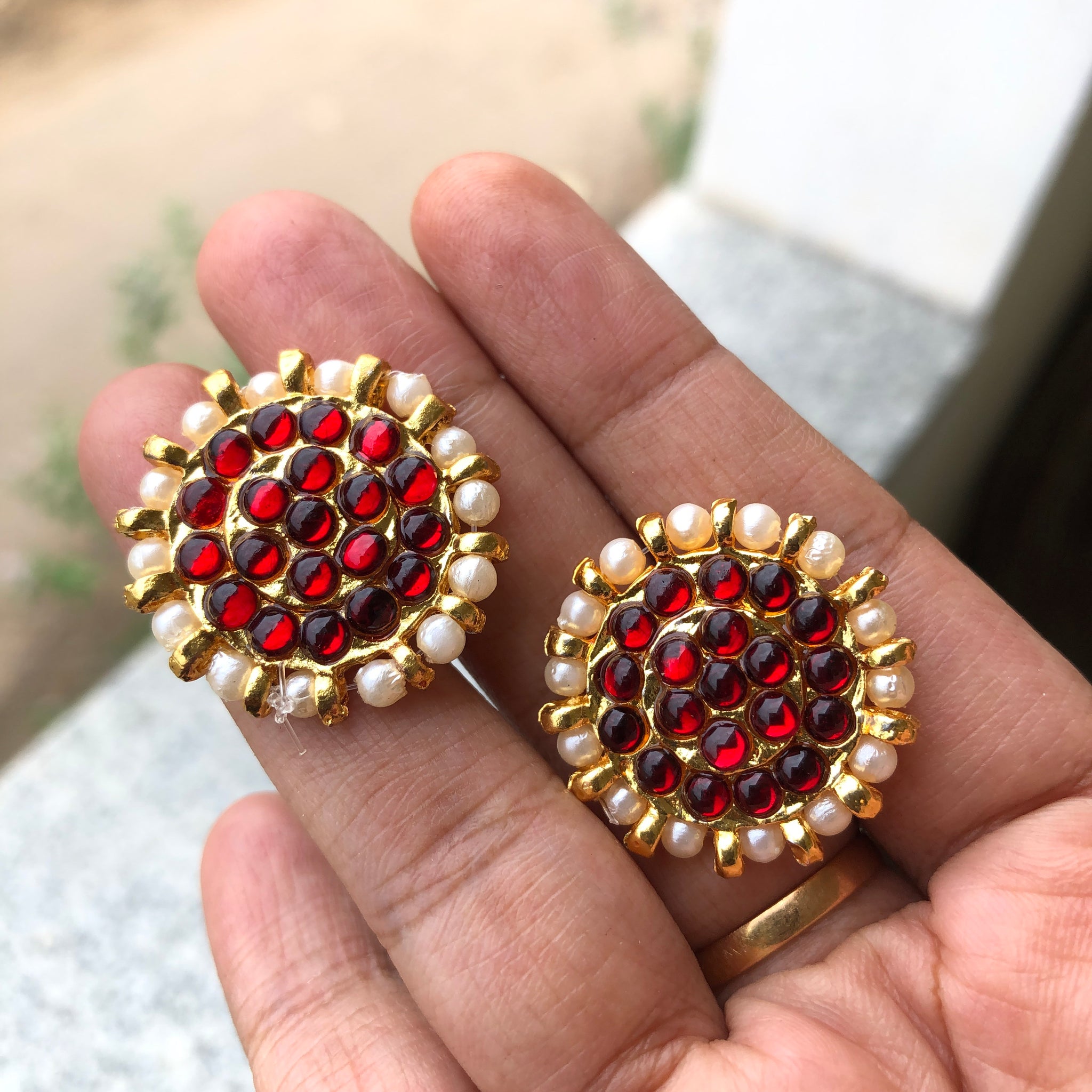Vintage Red and Gold Earrings | Stone earrings studs, Gold jewelry outfits,  Gold wedding jewelry