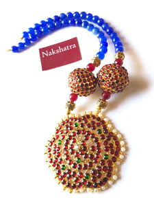Blue agate beads kemp stones flower pendant neckpiece